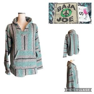 Vintage 90's Baja Joe Pullover Hoodie Baja Hoodie Turquoise Black White Size S